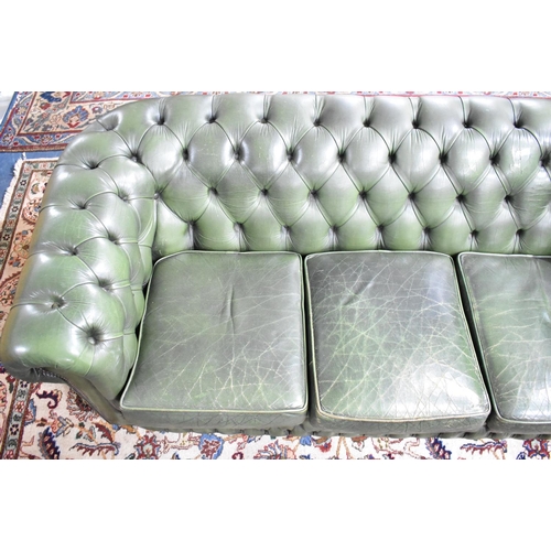 419 - A Mid/Late 20th Century Green Leather Chesterfield Three Seater Settee, 185cms Wide