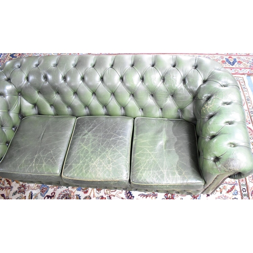 419 - A Mid/Late 20th Century Green Leather Chesterfield Three Seater Settee, 185cms Wide