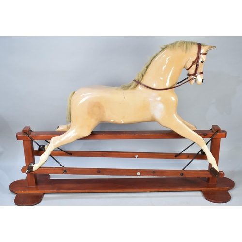 433 - A Large Mid 20th Century Fibreglass Rocking Horse on Wooden Base, 195cms Long