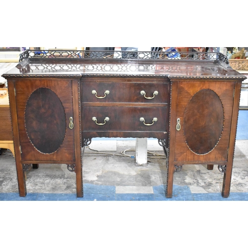 435 - An Edwardian Mahogany Inverted Breakfront Sideboard with Two Centre Drawers Flanked by Cupboards, Ra... 