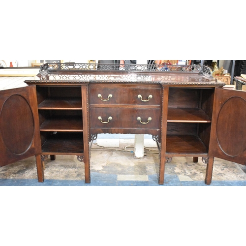 435 - An Edwardian Mahogany Inverted Breakfront Sideboard with Two Centre Drawers Flanked by Cupboards, Ra... 