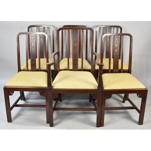 445 - A Set of Six Edwardian Mahogany Framed Dining Chairs to include One Carver