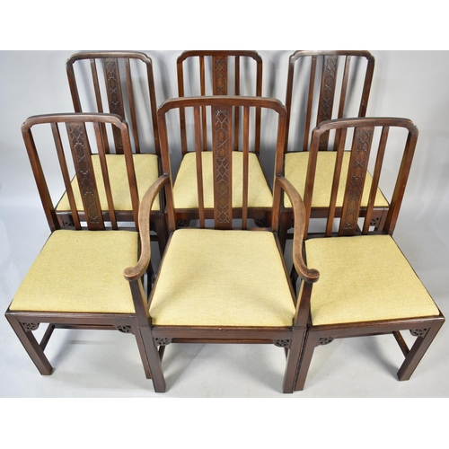 445 - A Set of Six Edwardian Mahogany Framed Dining Chairs to include One Carver