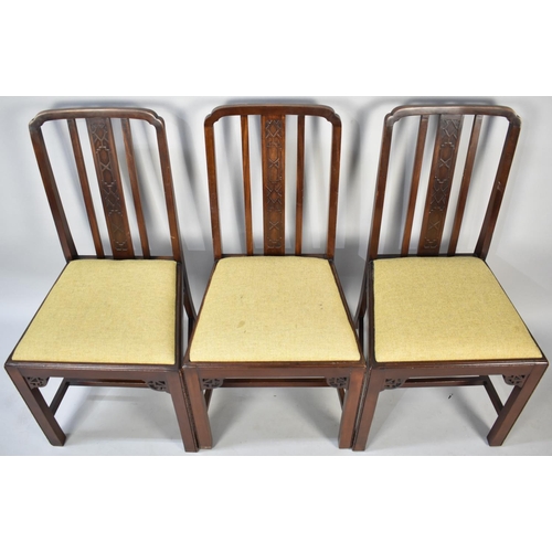 445 - A Set of Six Edwardian Mahogany Framed Dining Chairs to include One Carver