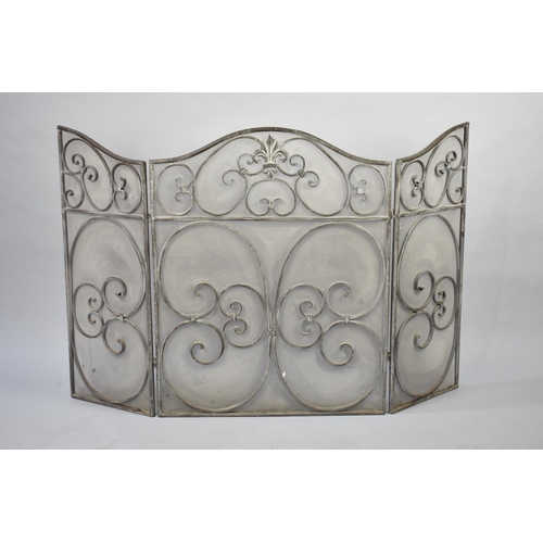 448 - A Large Three Panel Wrought Iron Fire Guard, 81cms High