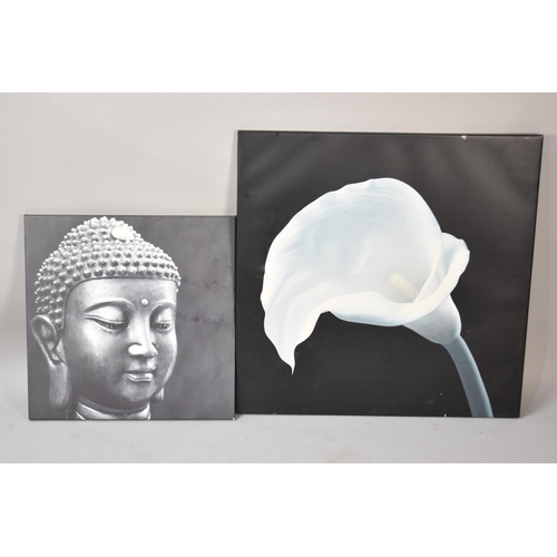 455 - Two Mounted but Unframed Wall Hangings, Buddha and Flower