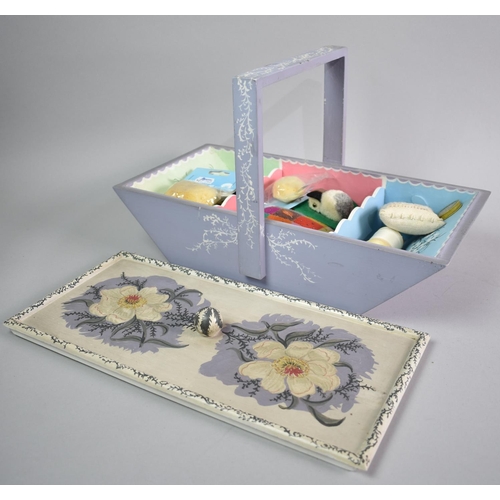 460 - A Modern Painted Sewing Box Containing Cottons, Pin Cushions and Sewing Accessories, 38cms Wide