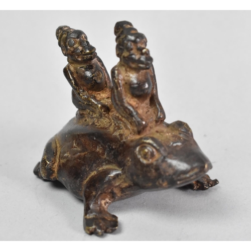 5 - A Patinated Bronze Study, Two Monkeys Riding on Frog, 7cms Long