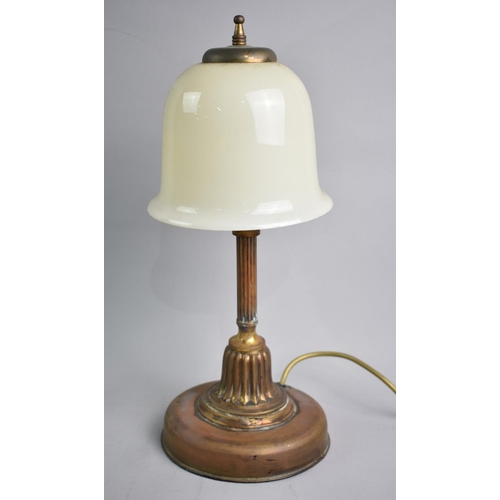 68 - A Modern Brass Based Table Lamp with Opaque Glass Shade, 40cms High