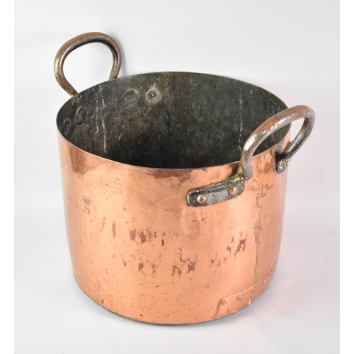 82 - A Late 19th Century Circular Copper Cooking Pot Monogrammed with S Under Crown, Two Iron Carrying ha... 