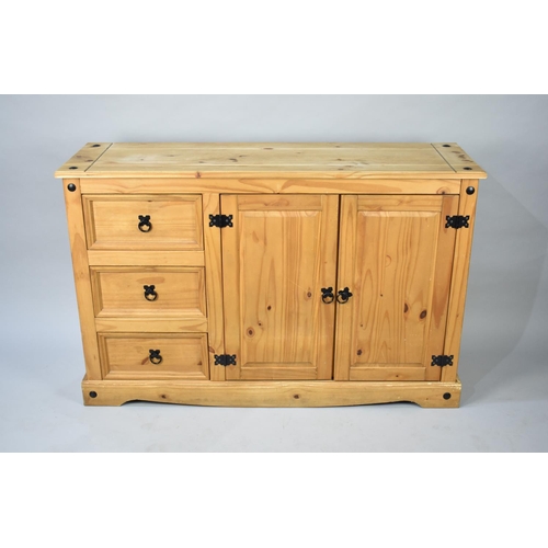 85 - A Modern Pine Sideboard with Three Drawers and Cupboard, 126cms Wide