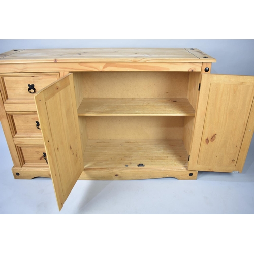 85 - A Modern Pine Sideboard with Three Drawers and Cupboard, 126cms Wide