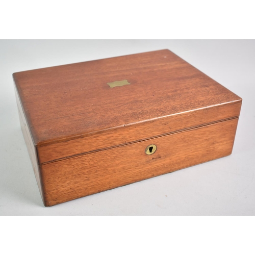 87 - An Edwardian Mahogany Writing Slope with Brass Escutcheon, Fitted Interior, 30cms Wide