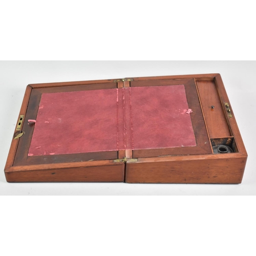 87 - An Edwardian Mahogany Writing Slope with Brass Escutcheon, Fitted Interior, 30cms Wide