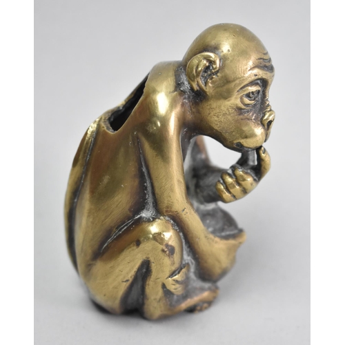 9 - A Late 19th Century  Brass Novelty Spill Holder in the Form of a Monkey with Finger to Lips, 9cms Hi... 