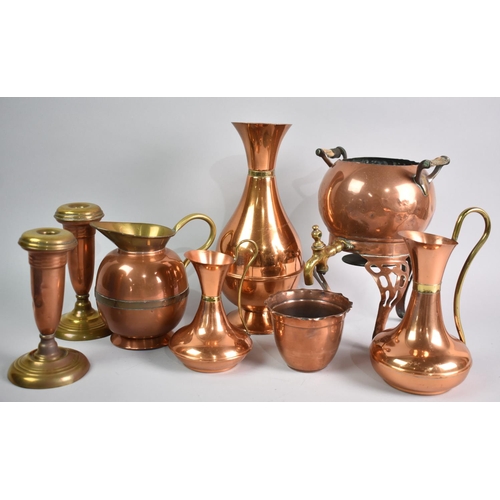 93 - A Collection of Various Vintage Copper Items to include Candlesticks, Jug, Vase, Samovar