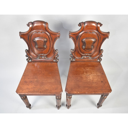 95 - A Pair of Victorian Mahogany Hall Side Chairs with Shield Backs