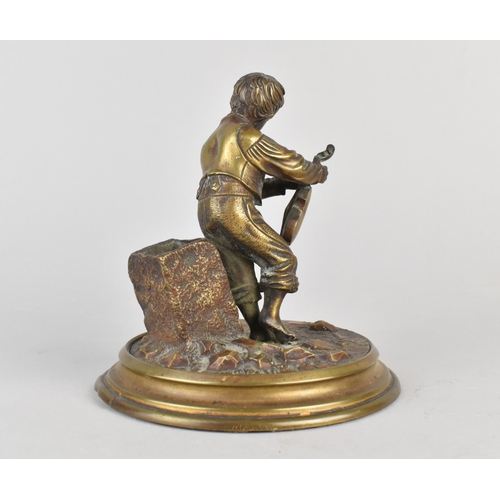 22 - A 19th Century Bronze Match Holder/Striker in the Form of Gent with Violin, Circular Plinth Base, 12... 