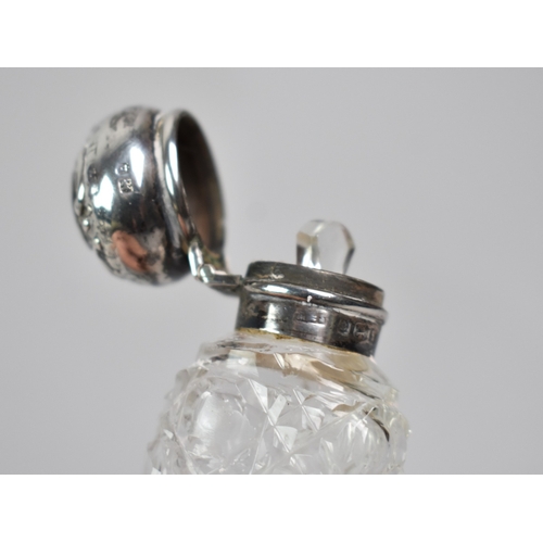 39 - A Silver Mounted Tier Shaped Glass Scent Bottle, Birmingham 1908 with Inner Glass Stopper, 9cms Long