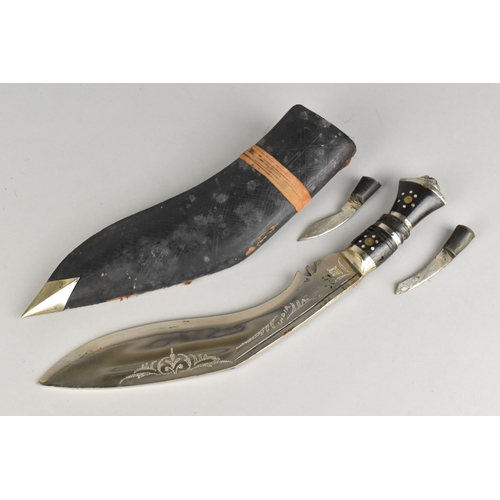 4 - A Vintage Kukri Knife with two Daggers in Original Leather Sheath