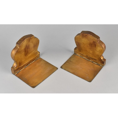 49 - A Pair of Vintage Gilt Decorated Hinged Bookends, Each 11cms Wide and 11cms High