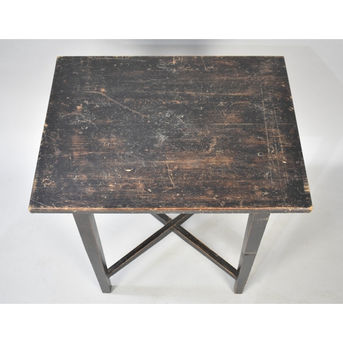 535 - A Vintage Rectangular Topped Table with X Frame Stretcher, 61x45x68cm high