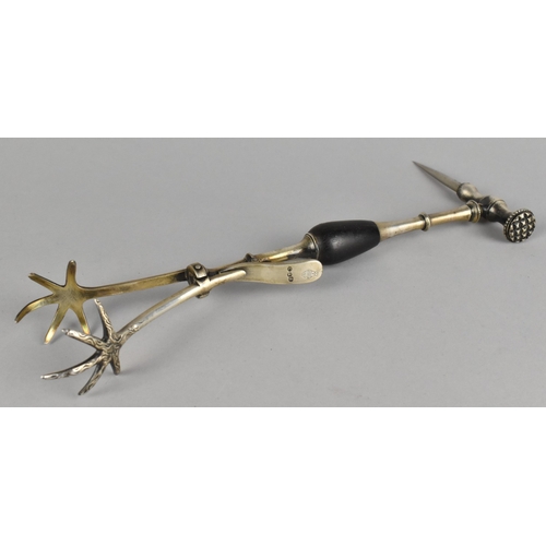 54 - An Unusual Victorian Silver Plated Spring Loaded Ice Tongs with Hammer and Pick End, Stamped with Re... 