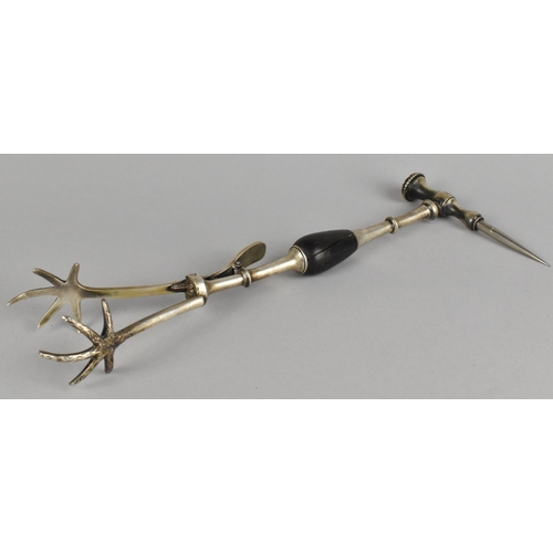 54 - An Unusual Victorian Silver Plated Spring Loaded Ice Tongs with Hammer and Pick End, Stamped with Re... 