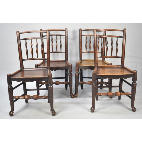 546 - A Set of Four 19th Century Elm Seated Spindle Back Chairs