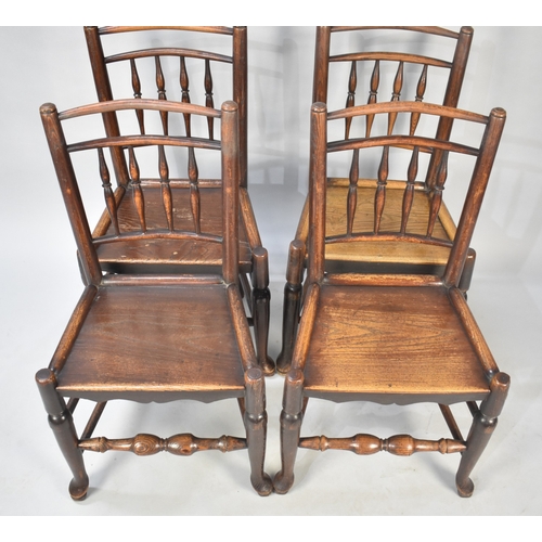 546 - A Set of Four 19th Century Elm Seated Spindle Back Chairs