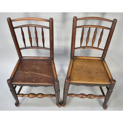 546 - A Set of Four 19th Century Elm Seated Spindle Back Chairs