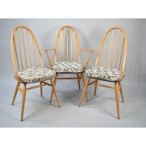 554 - Three c.1960's Ercol Windsor Dining Chairs to Include One Carver