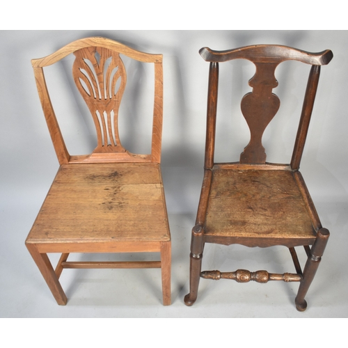 557 - A 19th Century Elm Seated Side Chair with Vase Splat Back, Pad Feet and Turned Front Stretcher Toget... 