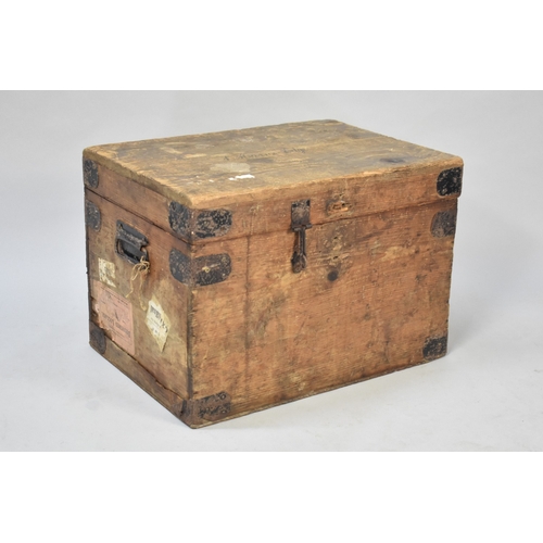 561 - A Vintage Metal Mounted Wooden Schoolboy's Tuck Box, Hinged Lid Inscribed for H Harris-Edge, 50cms b... 