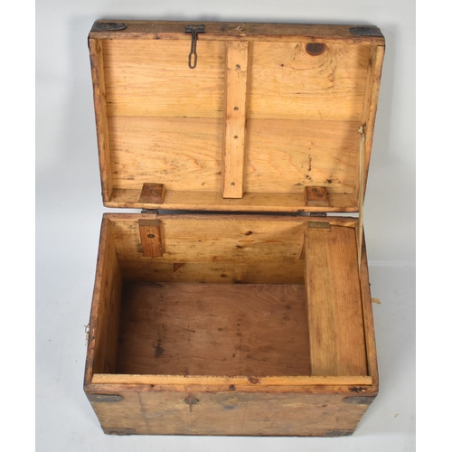 561 - A Vintage Metal Mounted Wooden Schoolboy's Tuck Box, Hinged Lid Inscribed for H Harris-Edge, 50cms b... 