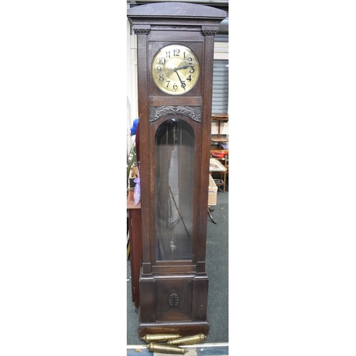 575 - A Tall Edwardian Oak Cased Three Weight Long Case Clock