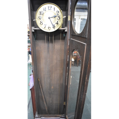 575 - A Tall Edwardian Oak Cased Three Weight Long Case Clock