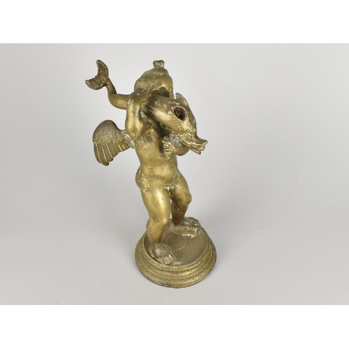 60 - A 19th Century Italian Gilt Bronze Study of Putto Carrying Dolphin, Condition Issues, 26cms High