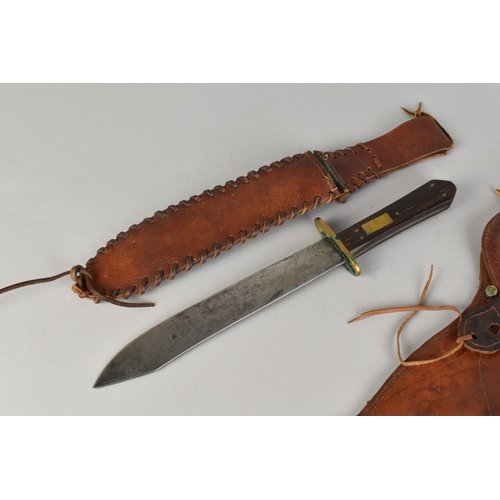 7 - A Vintage Wooden handle Hunting Knife by Abram Brooksbank, Sheffield, In Leather Scabbard together w... 