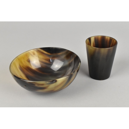 67 - An Early 20th Century Horn Bowl, 10.5cms Diameter and a Miniature Beaker, 6cms High