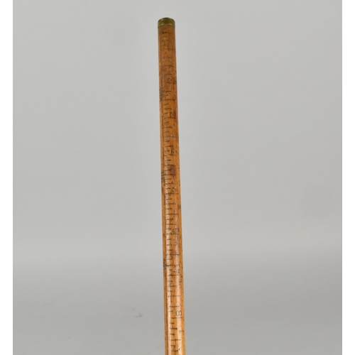 76 - A Vintage Turned Wooden Yard Stick with Brass End Caps, 91cms Long