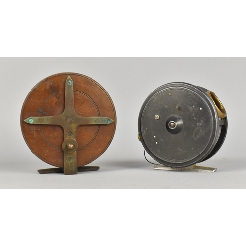 80 - A Vintage Wooden Fly Fishing Reel and a Foster Brothers Metal Example