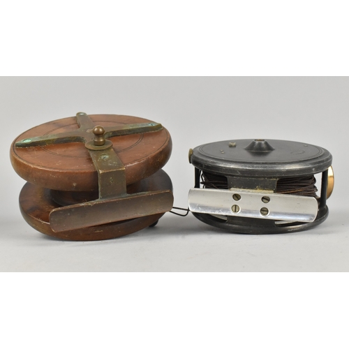 80 - A Vintage Wooden Fly Fishing Reel and a Foster Brothers Metal Example