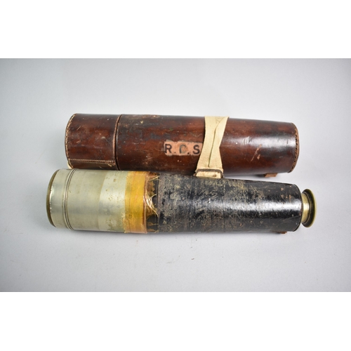 81 - An Edwardian Leather Cased Three Drawer Telescope by Cary of London, Condition Issues