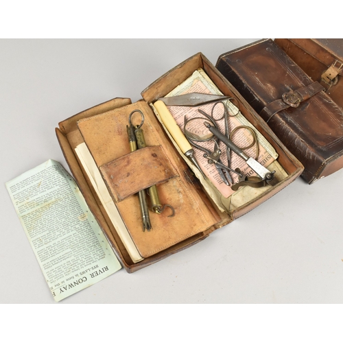 82 - A Collection of Three Vintage Leather Fisherman's Fly/Tool Boxes Containing Various Vintage Tools in... 