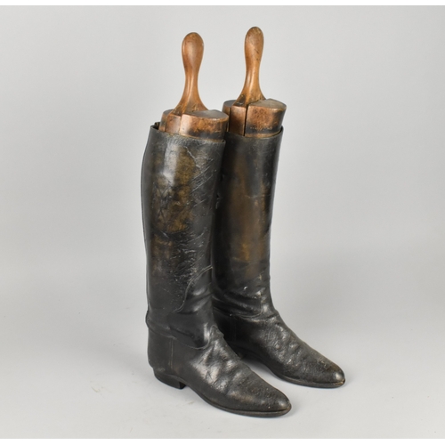 85 - A Pair of Vintage Ladies Leather Riding Boots with Wooden Trees