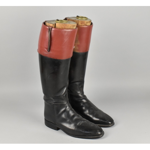 86 - A Pair of Vintage Leather Gents Hunting Boots with Leather Trees by Maxwell of London