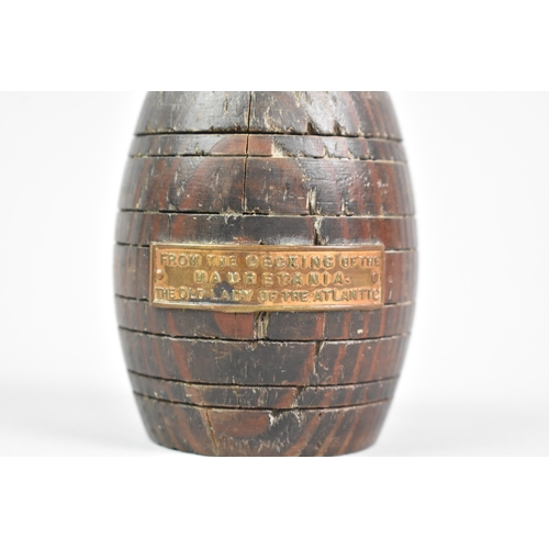 15 - A Souvenir Barrel with Inscription Plate 'From The Decking of The Mauretania, The Old Lady of The At... 