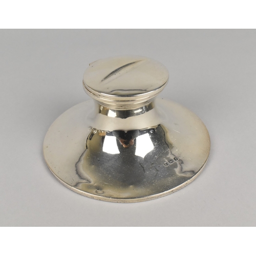 373 - An Edward VII Silver Capstan Inkwell, 13cm Diameter Base (Glass Liner AF)