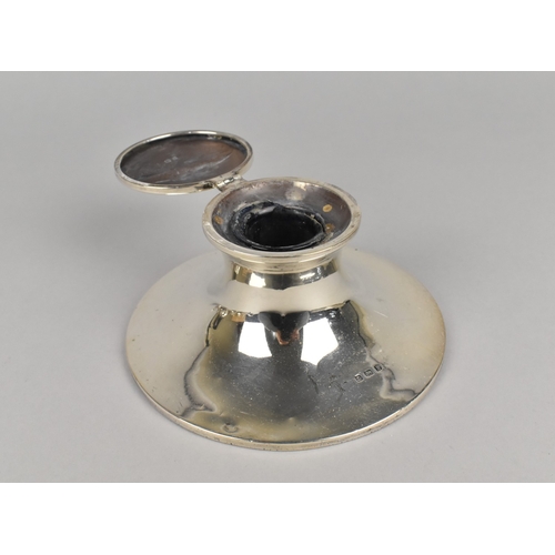 373 - An Edward VII Silver Capstan Inkwell, 13cm Diameter Base (Glass Liner AF)